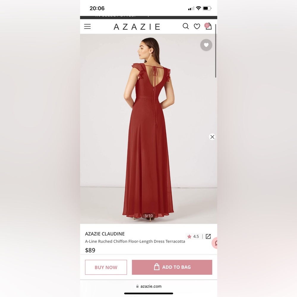 AZAZIE bridesmaid, Style: Claudine, Color: Terracotta, Size: A10